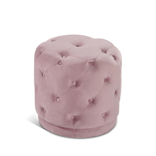 Harper Collection Modern | Contemporary Velvet Upholstered Ottoman/Stool with Deep Button Tufting, Solid Wood Frame, Pink, 18" W x 18" D x 17" H