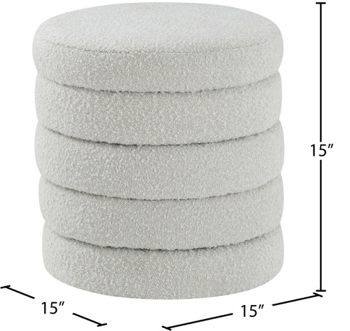 Cream Collection Modern | Contemporary Boucle Fabric Upholstered Ottoman with Deep Channel Tufting, Cream, Doubles as a Stool, 15" W x 15" D x 15" H, Cream