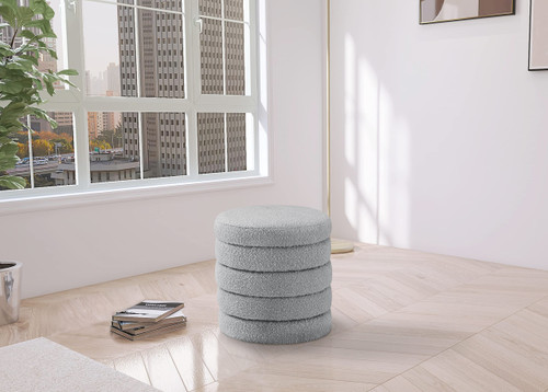 Grey Collection Modern | Contemporary Boucle Fabric Upholstered Ottoman with Deep Channel Tufting, Grey, Doubles as a Stool, 15" W x 15" D x 15" H, Grey