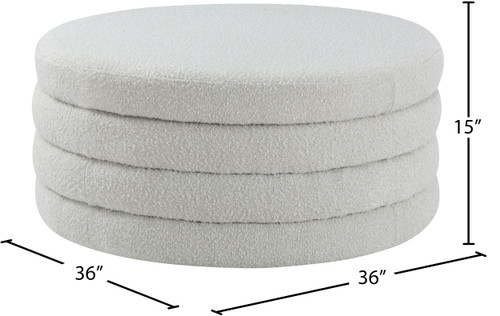 Cream Collection Modern | Contemporary Boucle Fabric Upholstered Ottoman with Deep Channel Tufting, Doubles as a Coffee Table, 36" W x 36" D x 15" H, Cream