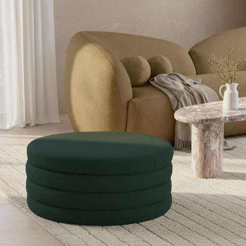 Green Collection Modern | Contemporary Boucle Fabric Upholstered Ottoman with Deep Channel Tufting, Doubles as a Coffee Table, 36" W x 36" D x 15" H, Green