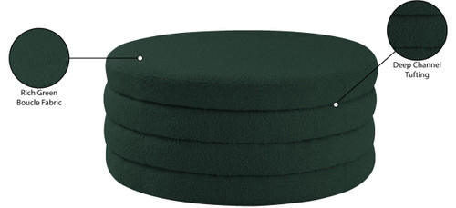 Green Collection Modern | Contemporary Boucle Fabric Upholstered Ottoman with Deep Channel Tufting, Doubles as a Coffee Table, 36" W x 36" D x 15" H, Green