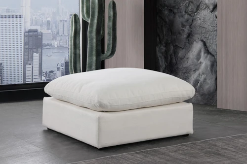 Cream-Ott Comfy Collection Modern | Contemporary Upholstered Ottoman, Rich Cream Durable Linen Textured Fabric, Down Feather Cushions, 39" W x 40" D x 20" H, Cream