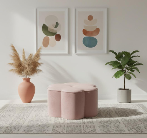 Daisy Collection Modern | Contemporary Velvet Upholstered Flower Shaped Ottoman, 32" W x 32" D x 16.25" H, Pink, 172Pink