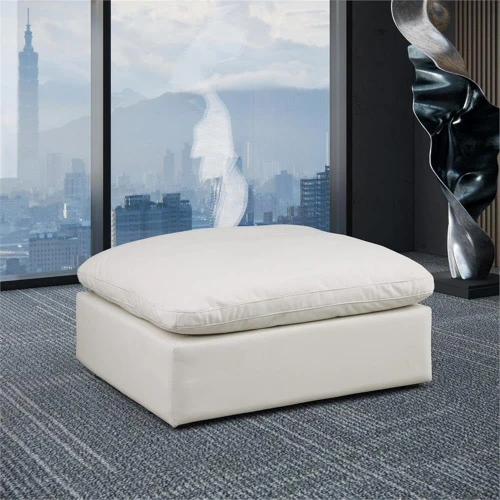 Cream-Ott Comfy Collection Modern | Contemporary Vegan Leather Upholstered Ottoman, Soft Cream Vegan Leather, Fiber-Filled, 39" W x 40" D x 20" H, Cream