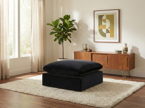 Black-Ott Comfy Collection Modern | Contemporary Velvet Upholstered Ottoman with Soft Black Velvet, Down Feather Cushions, 39" W x 40" D x 20" H, Black