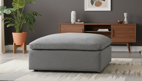 Grey-Ott Serene Collection Modern | Contemporary Deluxe Comfort Ottoman, Soft Linen Textured Fabric, Down Cushions, 39" W x 40" D x 18.5" H, Grey