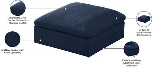 Navy-Ott Serene Collection Modern | Contemporary Deluxe Comfort Ottoman, Soft Linen Textured Fabric, Down Cushions, 39" W x 40" D x 18.5" H, Navy