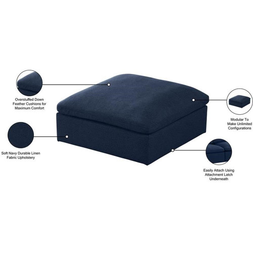 Navy-Ott Serene Collection Modern | Contemporary Deluxe Comfort Ottoman, Soft Linen Textured Fabric, Down Cushions, 39" W x 40" D x 18.5" H, Navy