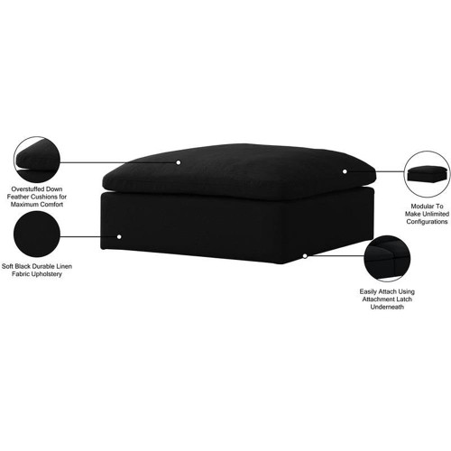 Black-Ott Serene Collection Modern | Contemporary Deluxe Comfort Ottoman, Soft Linen Textured Fabric, Down Cushions, 39" W x 40" D x 18.5" H, Black