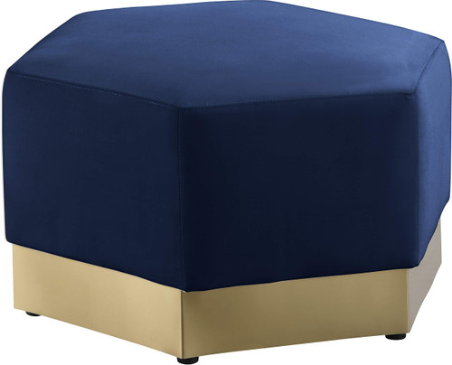 Marquis Collection Modern | Contemporary Velvet Upholstered Ottoman with Stainless Steel Base in Brushed Gold Finish, 26.75"" W x 26.75"" D x 17"" H, Navy (600Navy-Ott)