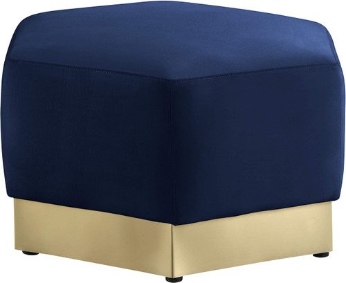 Marquis Collection Modern | Contemporary Velvet Upholstered Ottoman with Stainless Steel Base in Brushed Gold Finish, 26.75"" W x 26.75"" D x 17"" H, Navy (600Navy-Ott)