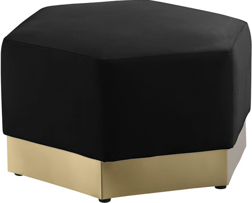 Marquis Collection Modern | Contemporary Velvet Upholstered Ottoman with Stainless Steel Base in Brushed Gold Finish, 26.75" W x 26.75" D x 17" H, Black, 600Black-Ott