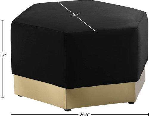 Marquis Collection Modern | Contemporary Velvet Upholstered Ottoman with Stainless Steel Base in Brushed Gold Finish, 26.75" W x 26.75" D x 17" H, Black, 600Black-Ott