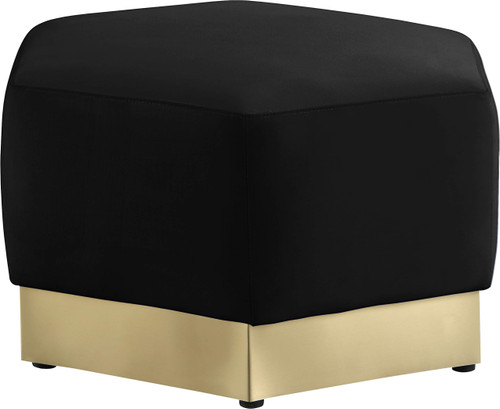 Marquis Collection Modern | Contemporary Velvet Upholstered Ottoman with Stainless Steel Base in Brushed Gold Finish, 26.75" W x 26.75" D x 17" H, Black, 600Black-Ott