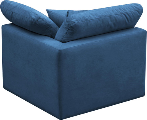 Navy-Corner Plush Collection Contemporary Down Filled Comfort Overstuffed Velvet Upholstered Modular Component Corner Navy