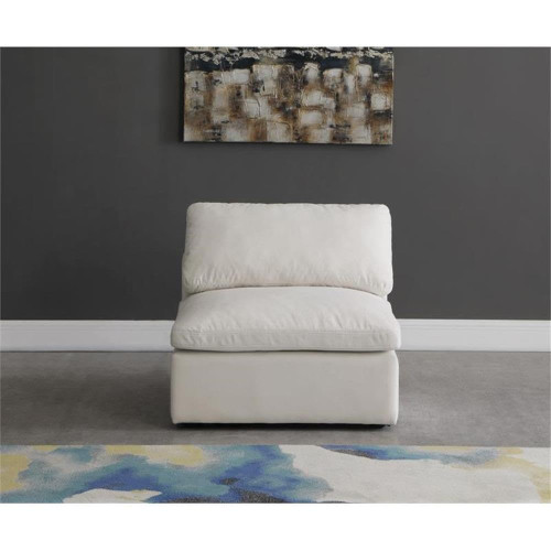 Cream-Armless Plush Collection Contemporary Down Filled Comfort Overstuffed Velvet Upholstered Modular Component Armless Cream