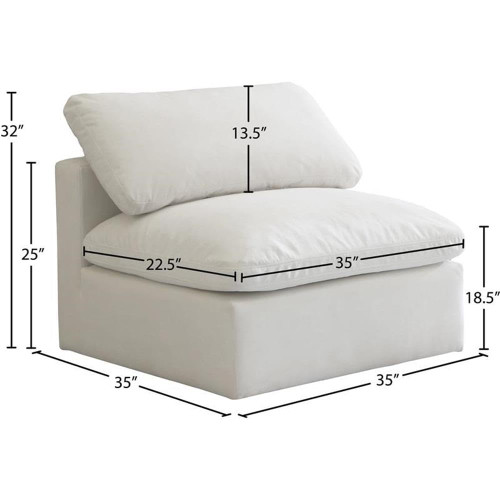 Cream-Armless Plush Collection Contemporary Down Filled Comfort Overstuffed Velvet Upholstered Modular Component Armless Cream