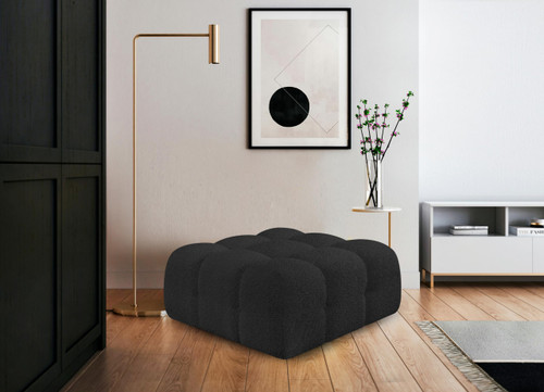 Black-Ott Ames Collection Modern | Contemporary Ottoman with Rich Black Boucle Fabric, 34" W x 34" D x 17.5" H, Black