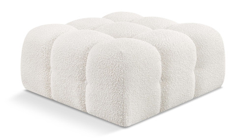 Cream-Ott Ames Collection Modern | Contemporary Ottoman with Rich Cream Boucle Fabric, 34" W x 34" D x 17.5" H, Cream