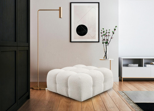 Cream-Ott Ames Collection Modern | Contemporary Ottoman with Rich Cream Boucle Fabric, 34" W x 34" D x 17.5" H, Cream