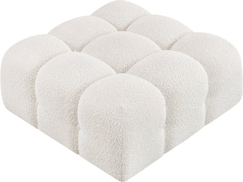 Cream-Ott Ames Collection Modern | Contemporary Ottoman with Rich Cream Boucle Fabric, 34" W x 34" D x 17.5" H, Cream
