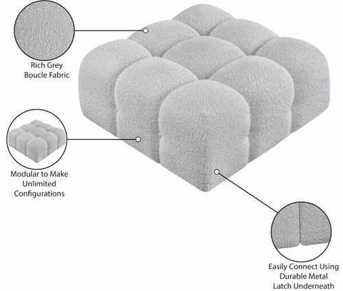 Grey-Ott Ames Collection Modern | Contemporary Ottoman with Rich Grey Boucle Fabric, 34" W x 34" D x 17.5" H, Grey