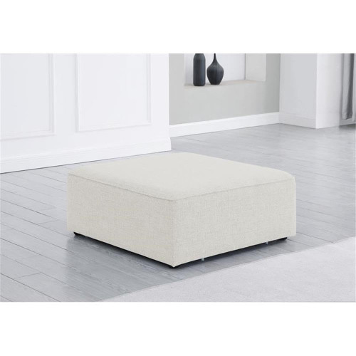 Cream-Ott Cube Collection Modern | Contemporary Linen Textured Upholstered Modular Ottoman, Cream, 36" W x 36" D x 17" H