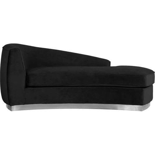 Julian Collection Modern | Contemporary Velvet Upholstered Chaise with Stainless Steel Base in Polished Chrome Finish, Black, 71" W x 40.5" D x 29" H