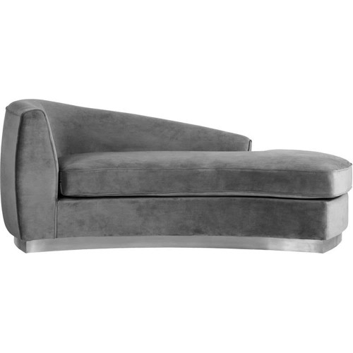 Julian Collection Modern | Contemporary Velvet Upholstered Chaise with Stainless Steel Base in Polished Chrome Finish, Grey, 71" W x 40.5" D x 29" H