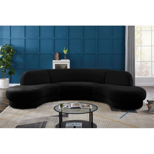 Black-Sectional Rosa Collection Modern | Contemporary Velvet Upholstered Sectional