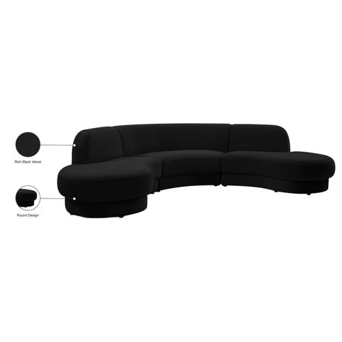 Black-Sectional Rosa Collection Modern | Contemporary Velvet Upholstered Sectional