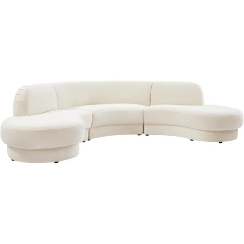 Cream-Sectional Rosa Collection Modern | Contemporary Velvet Upholstered Sectional