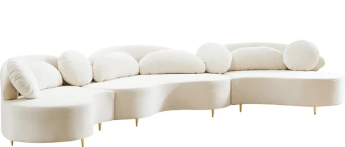 Cream-Sectional Vivacious Collection Modern | Contemporary Velvet Upholstered Sectional with Both Gold & Chrome Legs Included