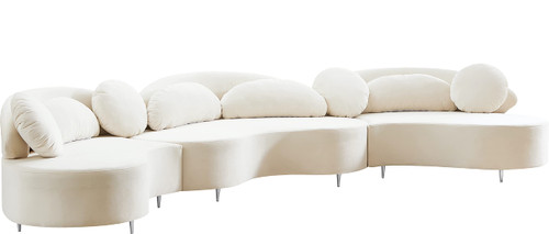 Cream-Sectional Vivacious Collection Modern | Contemporary Velvet Upholstered Sectional with Both Gold & Chrome Legs Included