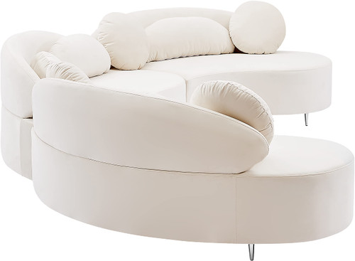 Cream-Sectional Vivacious Collection Modern | Contemporary Velvet Upholstered Sectional with Both Gold & Chrome Legs Included