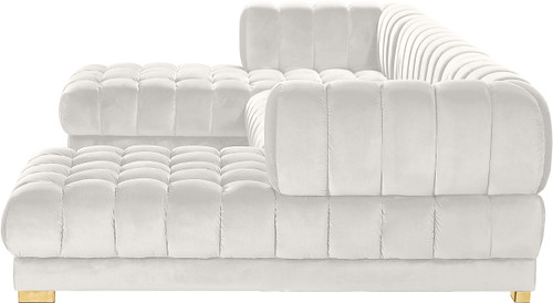 Cream-Sectional Gwen Collection Modern | Contemporary Velvet Upholstered 3 Piece Sectional with Deep Biscuit Tufting, Cream, 143" W x 70" D x 28" H