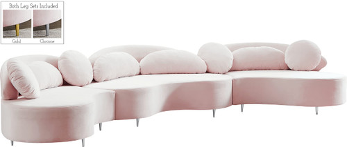 Pink-Sectional Vivacious Collection Modern | Contemporary Velvet Upholstered Sectional with Both Gold & Chrome Legs Included