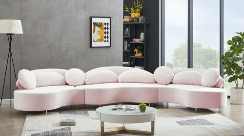 Pink-Sectional Vivacious Collection Modern | Contemporary Velvet Upholstered Sectional with Both Gold & Chrome Legs Included