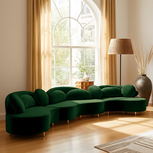Green-Sectional Vivacious Collection Modern | Contemporary Velvet Upholstered Sectional with Both Gold & Chrome Legs Included
