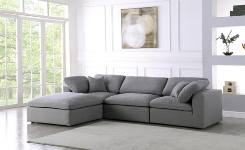 Grey-Sec4A Serene Collection Modern | Contemporary Deluxe Comfort Modular Sectional, Soft Linen Textured Fabric, Down Cushions, 119" W x 80" D x 32" H, Grey