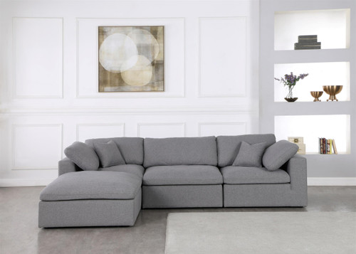 Grey-Sec4A Serene Collection Modern | Contemporary Deluxe Comfort Modular Sectional, Soft Linen Textured Fabric, Down Cushions, 119" W x 80" D x 32" H, Grey