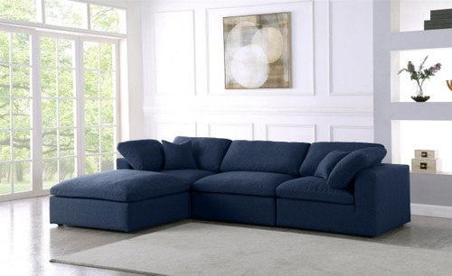 Navy-Sec4A Serene Collection Modern | Contemporary Deluxe Comfort Modular Sectional, Soft Linen Textured Fabric, Down Cushions, 119" W x 80" D x 32" H, Navy