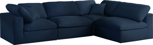 Navy-Sec4B Serene Collection Modern | Contemporary Deluxe Comfort Modular Sectional, Soft Linen Textured Fabric, Down Cushions, 119" W x 79" D x 32" H, Navy