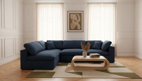 Navy-Sec4B Serene Collection Modern | Contemporary Deluxe Comfort Modular Sectional, Soft Linen Textured Fabric, Down Cushions, 119" W x 79" D x 32" H, Navy