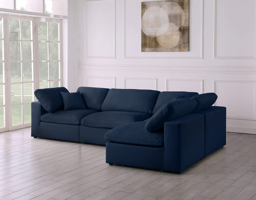 Navy-Sec4B Serene Collection Modern | Contemporary Deluxe Comfort Modular Sectional, Soft Linen Textured Fabric, Down Cushions, 119" W x 79" D x 32" H, Navy