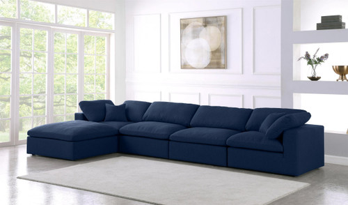 Navy-Sec5A Serene Collection Modern | Contemporary Deluxe Comfort Modular Sectional, Soft Linen Textured Fabric, Down Cushions, 158" W x 80" D x 32" H, Navy
