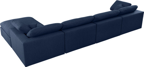 Navy-Sec5A Serene Collection Modern | Contemporary Deluxe Comfort Modular Sectional, Soft Linen Textured Fabric, Down Cushions, 158" W x 80" D x 32" H, Navy