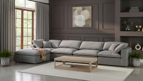 Grey-Sec5A Serene Collection Modern | Contemporary Deluxe Comfort Modular Sectional, Soft Linen Textured Fabric, Down Cushions, 158" W x 80" D x 32" H, Grey