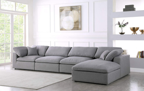 Grey-Sec5A Serene Collection Modern | Contemporary Deluxe Comfort Modular Sectional, Soft Linen Textured Fabric, Down Cushions, 158" W x 80" D x 32" H, Grey